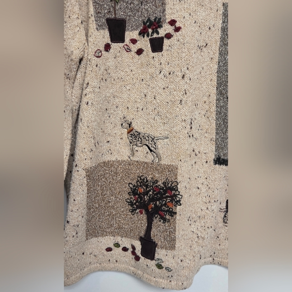 Tanjay Vintage Sz M Cozy Cream Sweater Artistic Novelty Embroidered Design - Picture 10 of 13